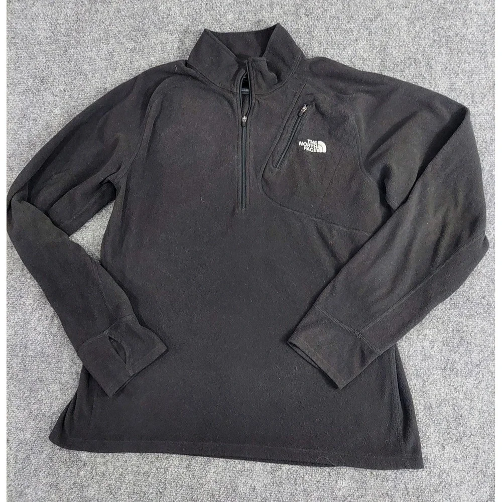 North Face Pullover Mens Large Black‎ Fleece Quarter Zip Outdoor Hiking Jacket